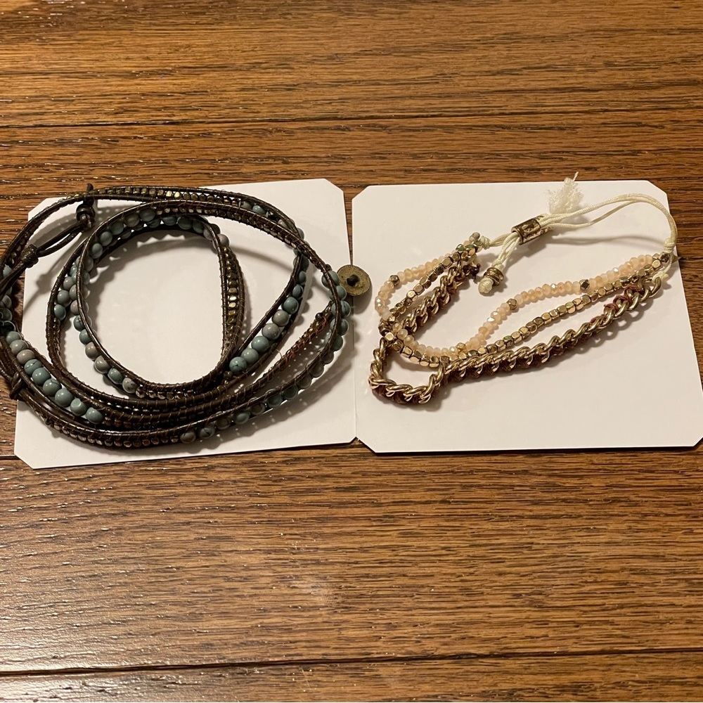 2 Bracelets Wrap & 3 Strand Leather